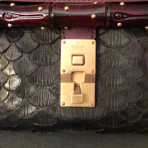 Gucci Leather & Snake Skin Burgundy & Black - Picture 4 of 8